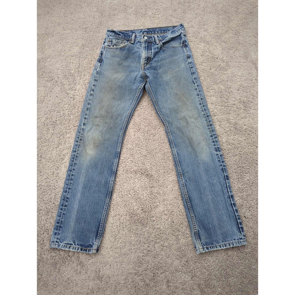 Levi's 505 Jeans Mens 33 Blue Denim Straight Leg Workwear Stained